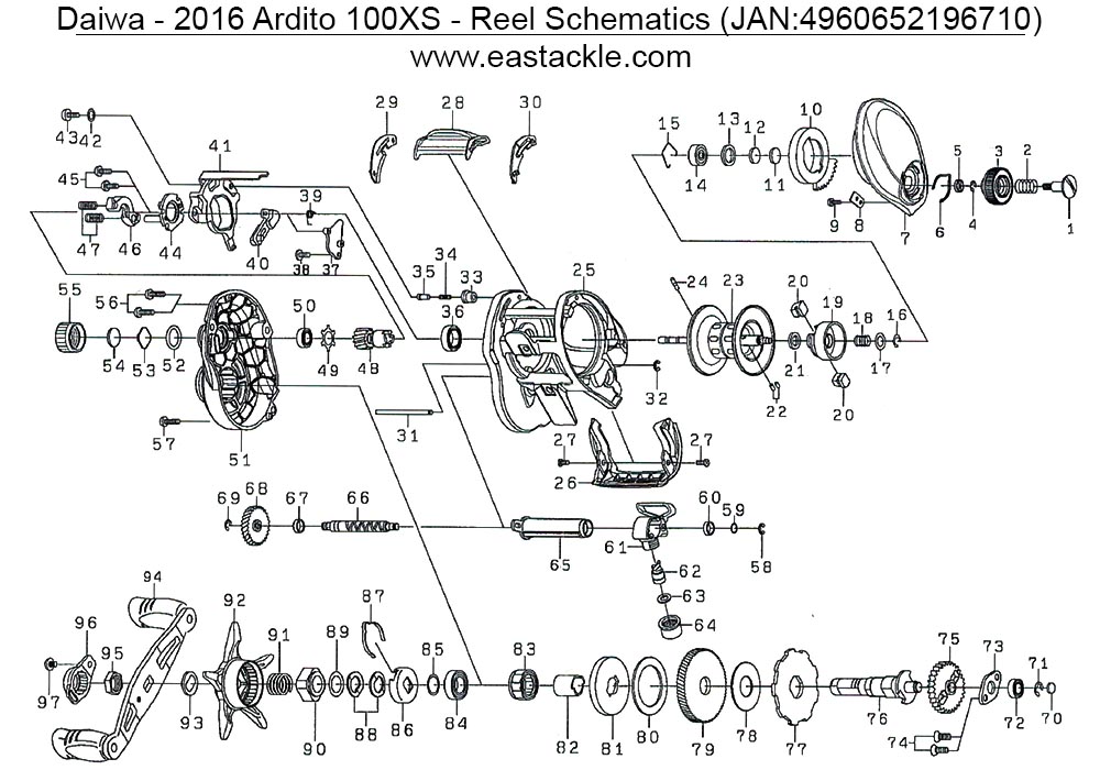 Daiwa - 2016 Ardito XS - Bait Casting Reel - Schematics and Parts (18 Aug 2017)